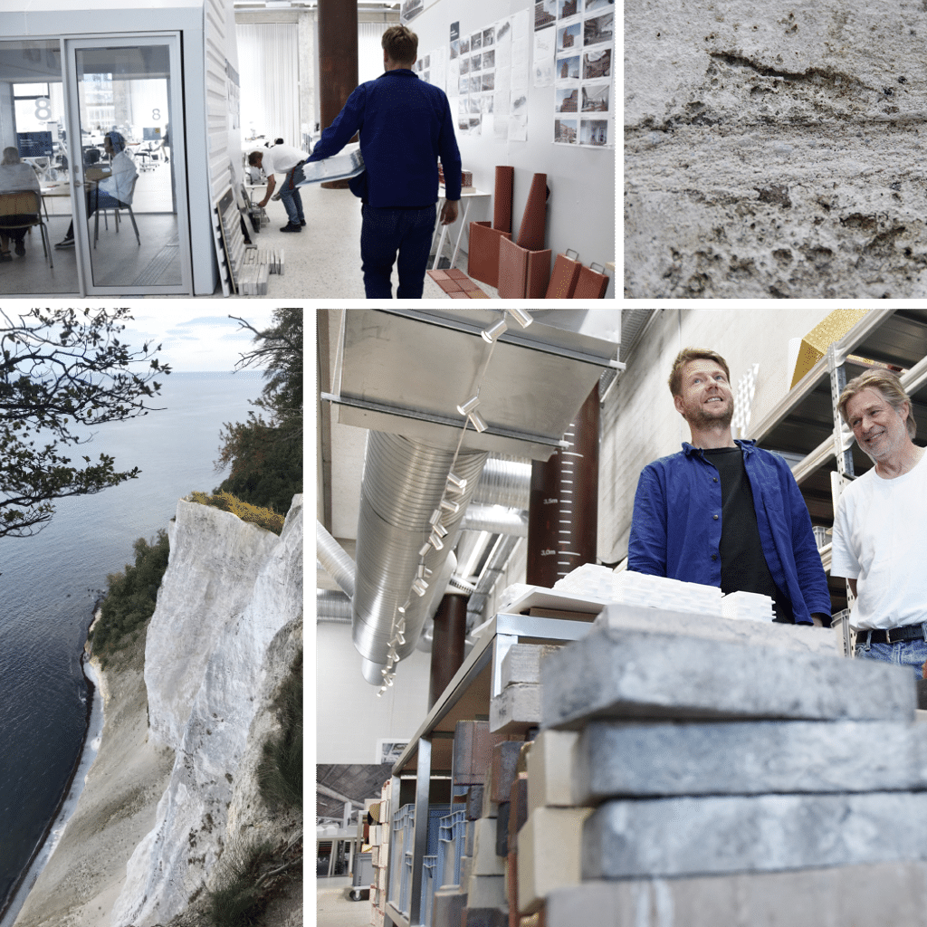 Kronløbsøen - besøg hos arkitekterne. Kig på materialeprøver. Billede af Møns Klint.